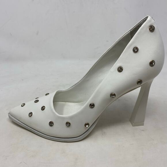 Gianni Bini Women’s White Leather  Rhinestone-Studded Pointed Heels Size 7 - Picture 2 of 9